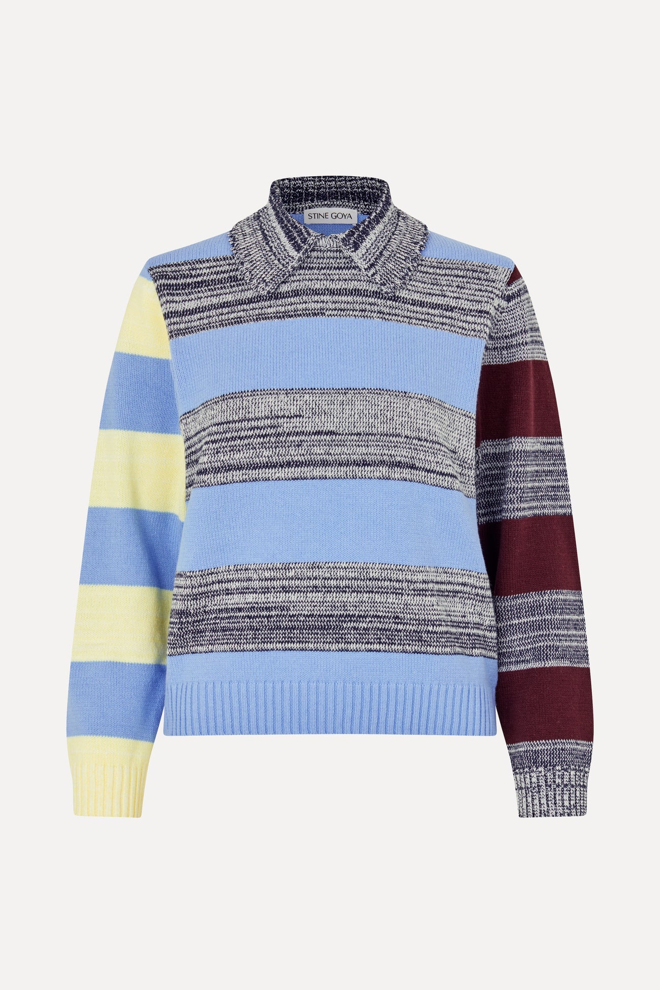 Strickpullover Mix Stripe Polo Collar Sweater - Multistripes Blue Mix