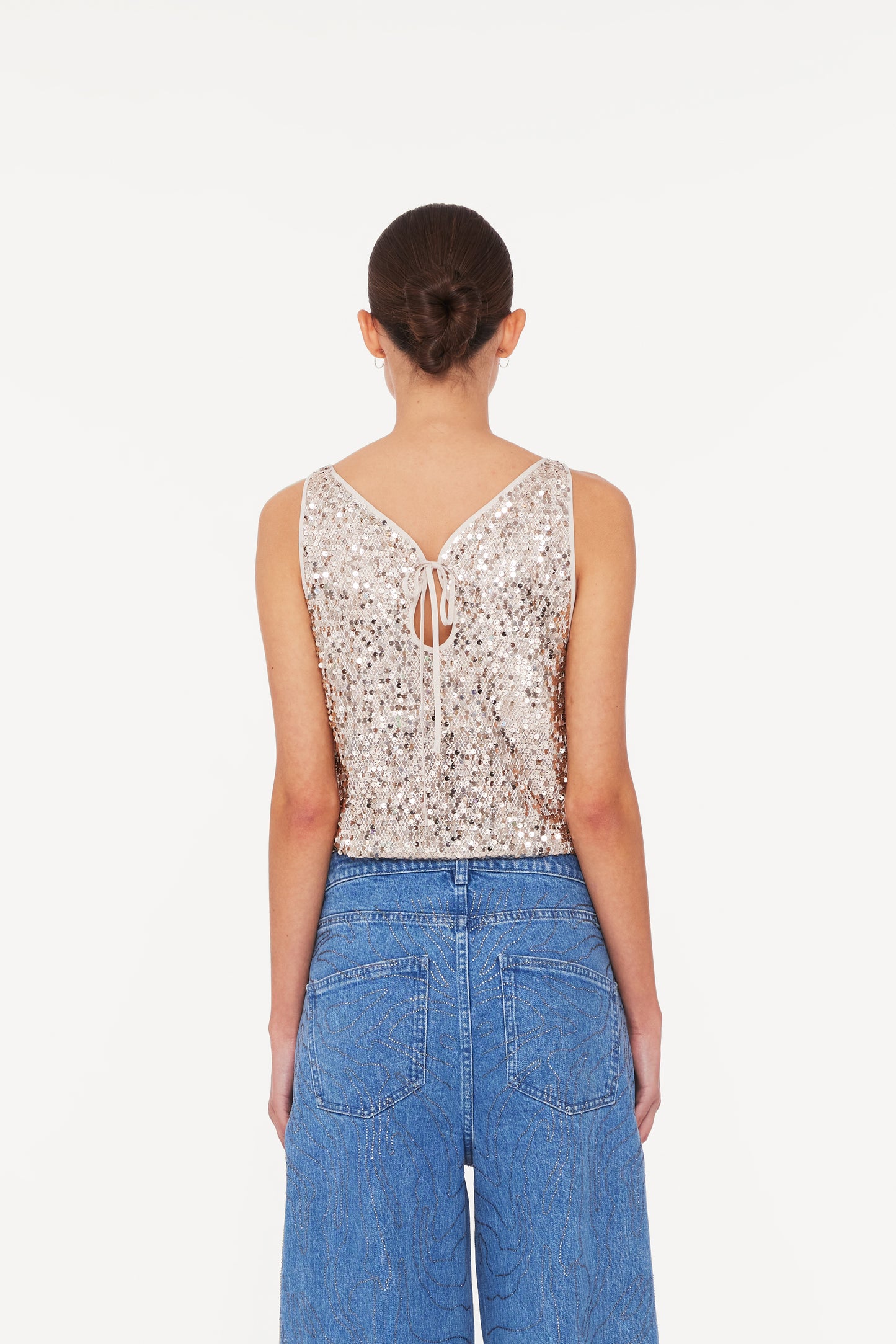 Net Sequins Boatneck Top