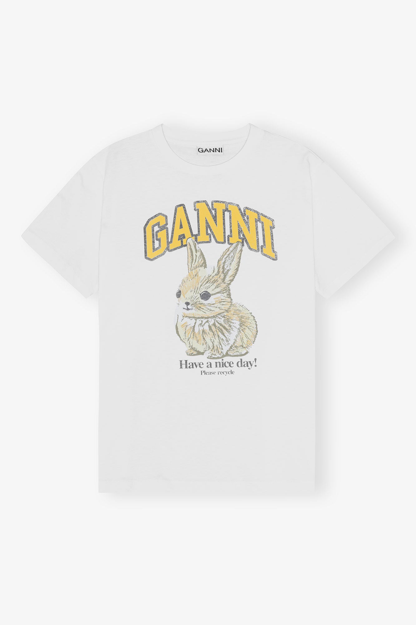 Weißes entspannt geschnittenes Bunny-T-Shirt aus Jersey