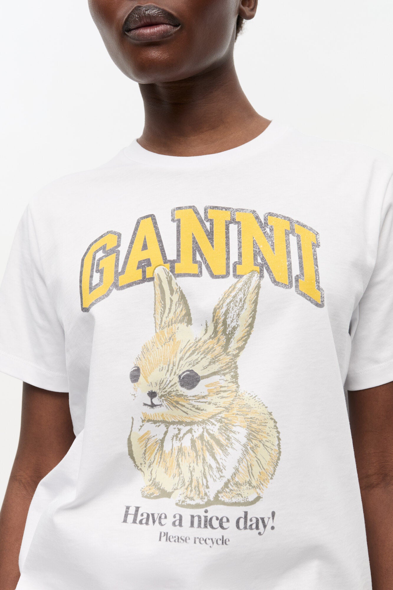 Weißes entspannt geschnittenes Bunny-T-Shirt aus Jersey