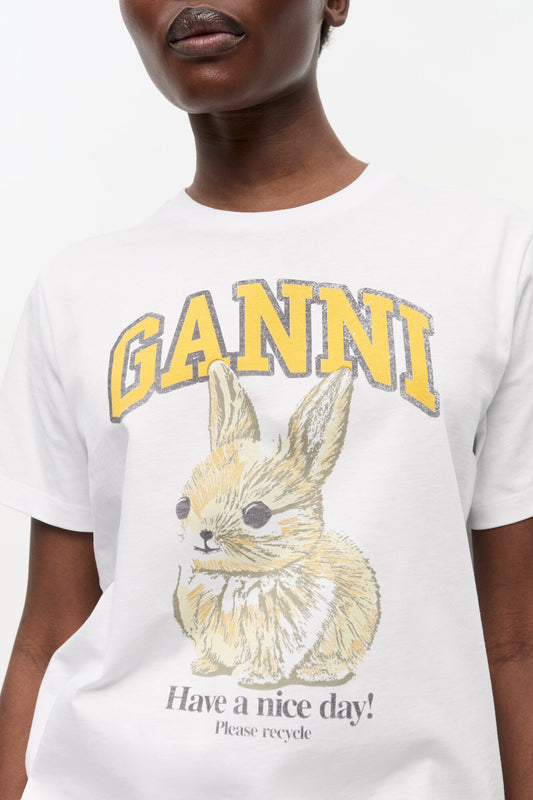 Weißes entspannt geschnittenes Bunny-T-Shirt aus Jersey