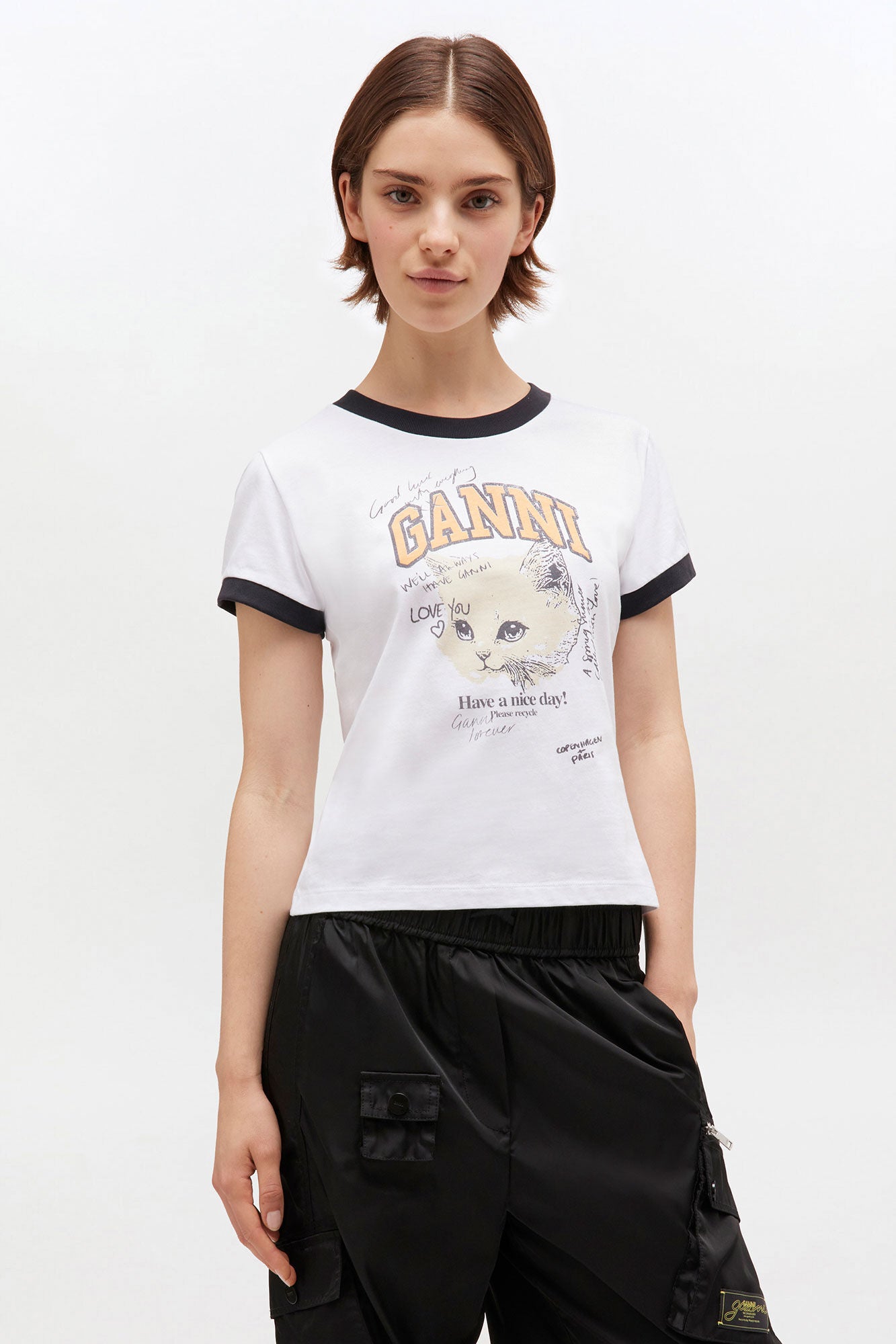 Basic Cotton Jersey Kitty Fitted T-shirt Bright White