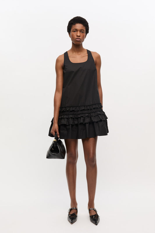 Schwarzes Minikleid aus Baumwollpopeline
